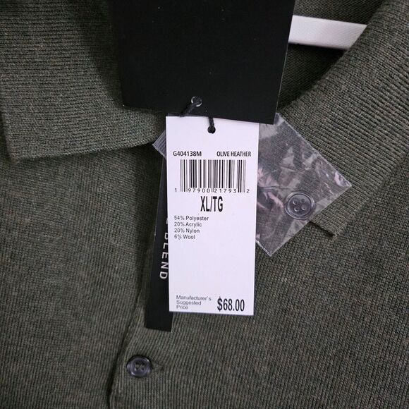 Magaschoni Sweater Mens XL Olive Heather Green Henley Wool Blend Collared NWT - Picture 4 of 10